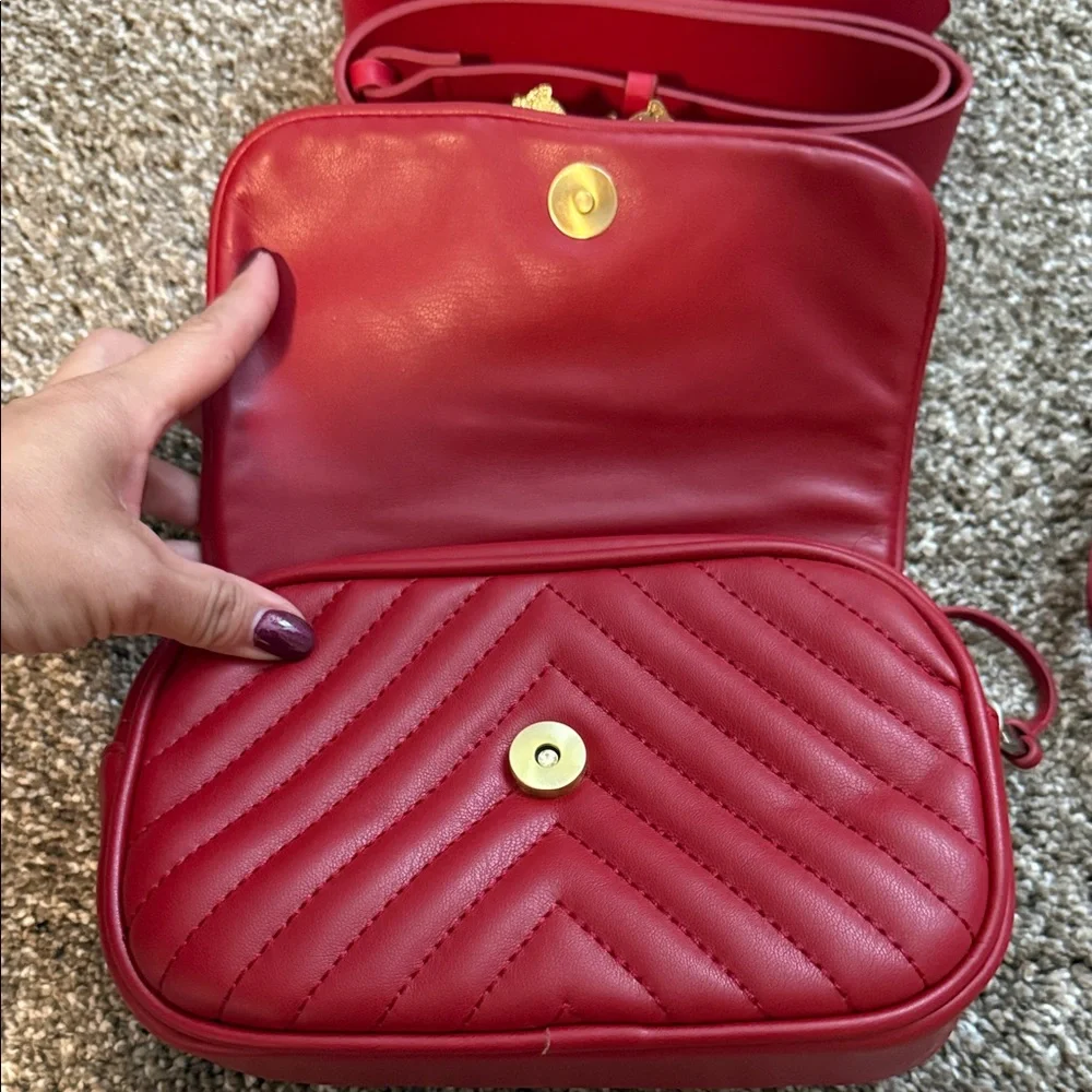 Zara Red Quilted Crossbody Bag with Gold Accents - Picture 3 of 6